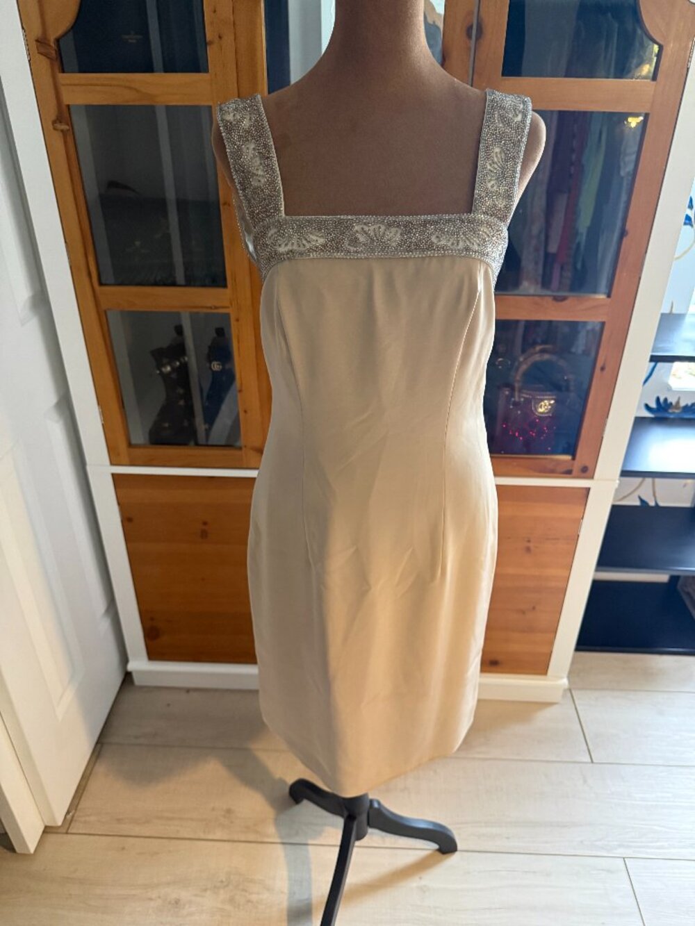 Oleg Cassini Nude Beaded Dress Size 8